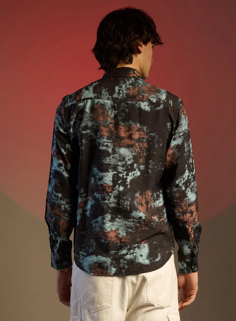 كامبوس سوترا Men's Midnight Black & Powder Blue Contrast Dab Shirt