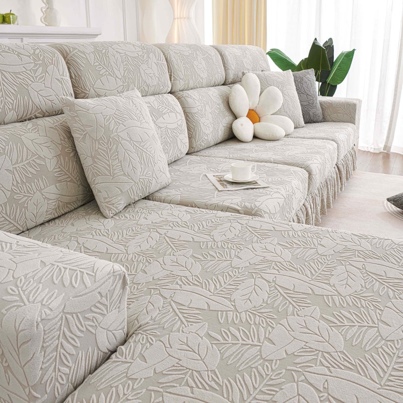 1pc Light Gray Jacquard Skirt Sofa Cover L Shaped All Season Universal Anti Slip Anti Scratch Seat Cover - Image 1
