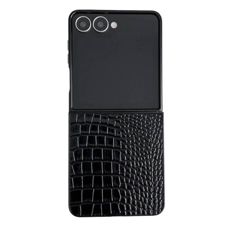 غطاء واقي | Crocodile Texture Black PC | ملمس التمساح | لـ Samsung Galaxy Z Flip 6 - Image 1