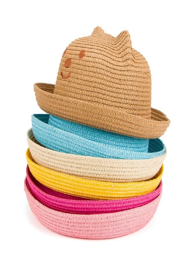 YABINA Straw Baby Ear Floppy Drawstring Chin Strap Sun Hat for Girls Boys Children (Beige) - Image 2