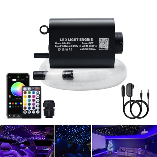 AKEPO 16W Car Home Use Fiber Optic Lights Star Ceiling Light Kit APP + Music Control, RGBW Sound Sensor Light Source with 28key RF Musical Remote with Mixed Fiber Cable 295pcs（0.75+1+1.5mm）9.8ft/3m - Image 1
