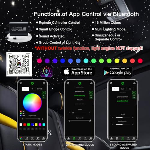 AKEPO 16W Car Home Use Fiber Optic Lights Star Ceiling Light Kit APP + Music Control, RGBW Sound Sensor Light Source with 28key RF Musical Remote with Mixed Fiber Cable 295pcs（0.75+1+1.5mm）9.8ft/3m - Image 3