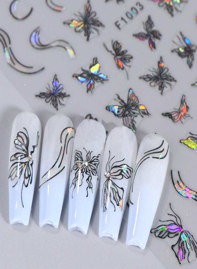 Vezocim Black Butterfly Nail Art Stickers Decals-3D Butterflies Nail Self-Adhesive Sticker Designs Laser Butterfly Star Moon Nail Transfer Decal Supplies for Women Girls Manicure Tips Decorations - Image 2
