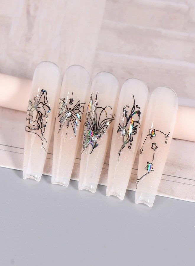 Vezocim Black Butterfly Nail Art Stickers Decals-3D Butterflies Nail Self-Adhesive Sticker Designs Laser Butterfly Star Moon Nail Transfer Decal Supplies for Women Girls Manicure Tips Decorations - Image 5