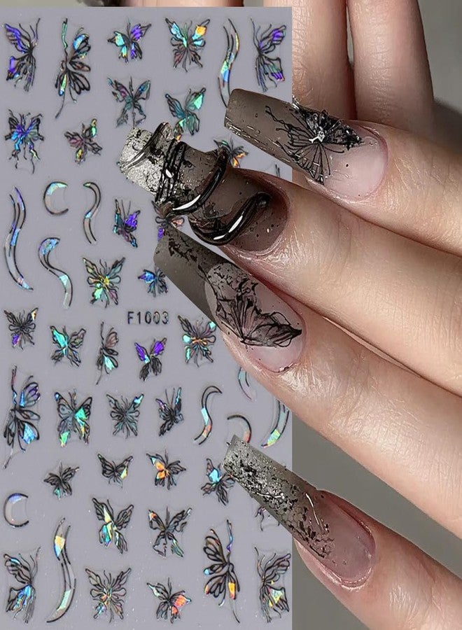 Vezocim Black Butterfly Nail Art Stickers Decals-3D Butterflies Nail Self-Adhesive Sticker Designs Laser Butterfly Star Moon Nail Transfer Decal Supplies for Women Girls Manicure Tips Decorations - Image 4