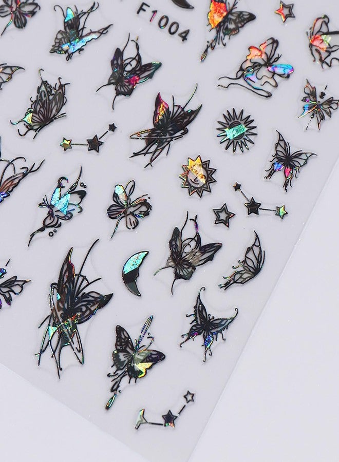 Vezocim Black Butterfly Nail Art Stickers Decals-3D Butterflies Nail Self-Adhesive Sticker Designs Laser Butterfly Star Moon Nail Transfer Decal Supplies for Women Girls Manicure Tips Decorations - Image 3