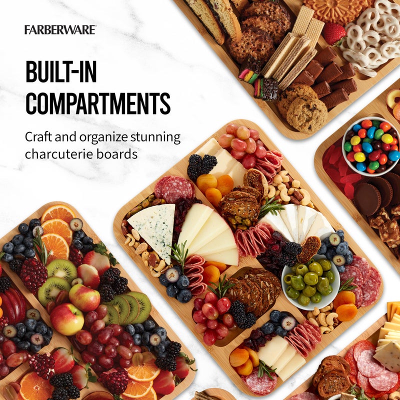 Farberware Build-A-Board Bamboo Cutting Board with Built-in Compartments and Clear Locking Lid with Blue Handles, Perfect for Charcuterie, Snacks, and More - Image 3