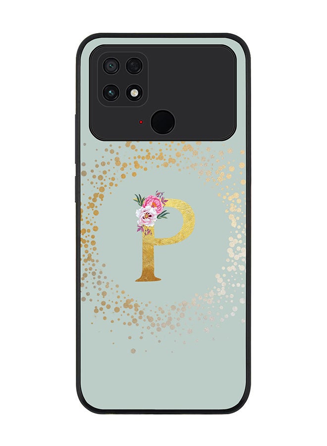 Stylizedd Rugged Black edge case for Xiaomi Poco C40 Slim fit Soft Case Flexible Rubber Edges TPU Gel Thin Cover - Custom Monogram Initial Letter Floral Pattern Alphabet - P (Light Grey) - Image 1