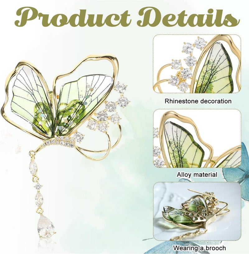 HANNEA® Butterfly Brooch for Women Alloy Brooch Pin Elegant Tassle Rhinestone Brooch Jewelry Gift Fashion Ladies Suit Brooch for Blazer, Suit, Dress - Image 3