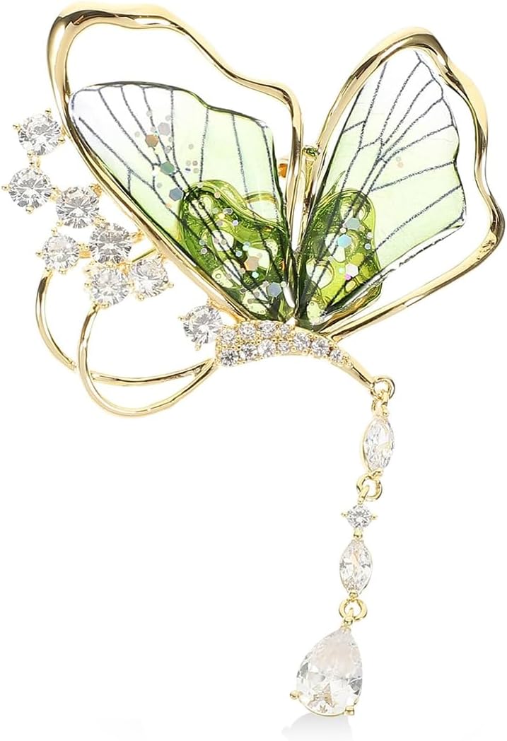 HANNEA® Butterfly Brooch for Women Alloy Brooch Pin Elegant Tassle Rhinestone Brooch Jewelry Gift Fashion Ladies Suit Brooch for Blazer, Suit, Dress - Image 1