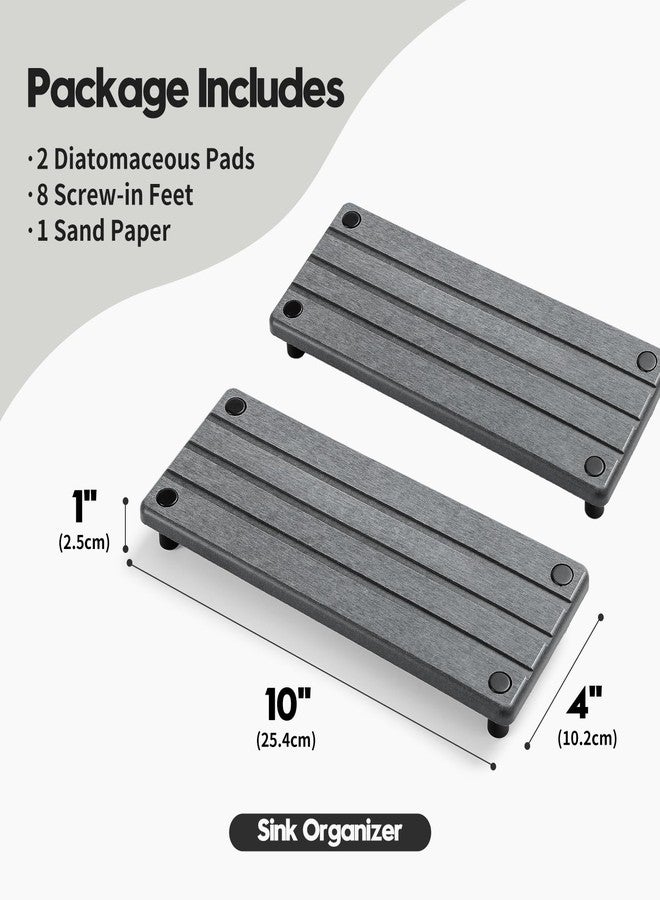 Razborci 2 Pack Fast Water Absorbing Drying Stone Mat for Kitchen Counter - Diatomite Instant Dry Sink Caddy Organizer - Bathroom Countertop Vanity Stone Drying Mat for Soap and Sponge - Dark Gray - Image 2