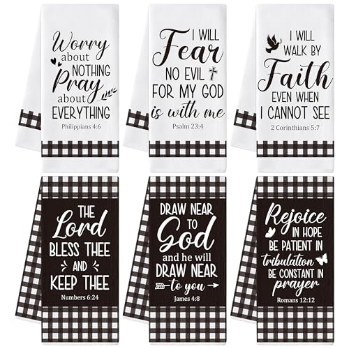 GROBRO7 Bible Verse Hand Towel - 6Pcs Religious Inspirational Thought Prayer Verse Scripture Kitchen Dishcloths Soft Polyester Towels Bathroom Home Decor Christian Gift for Men Women Housewarming - Image 1