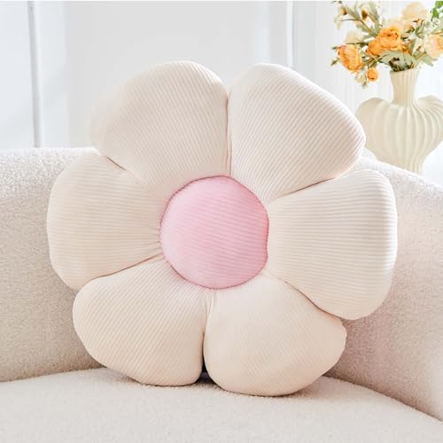 Kcvvcr Beige Flower Pillow 149 Cute Flower Shaped Floor Pillow Aesthetic Floral Plush Daisy Decorative Throw Pillows for Bed Sofa Couch - Image 1