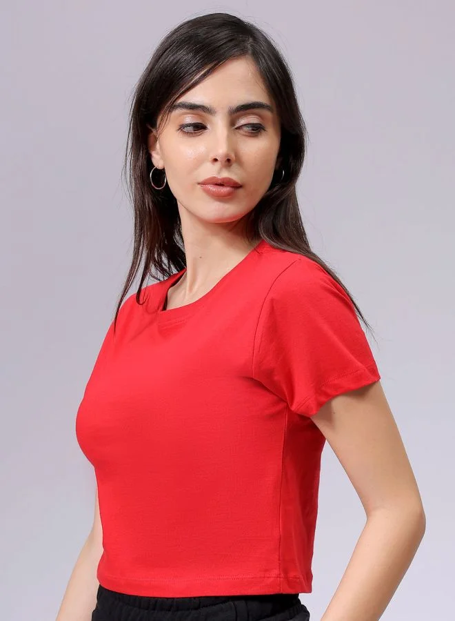 Freehand Women Slim Fit Solid Cropped T-Shirt