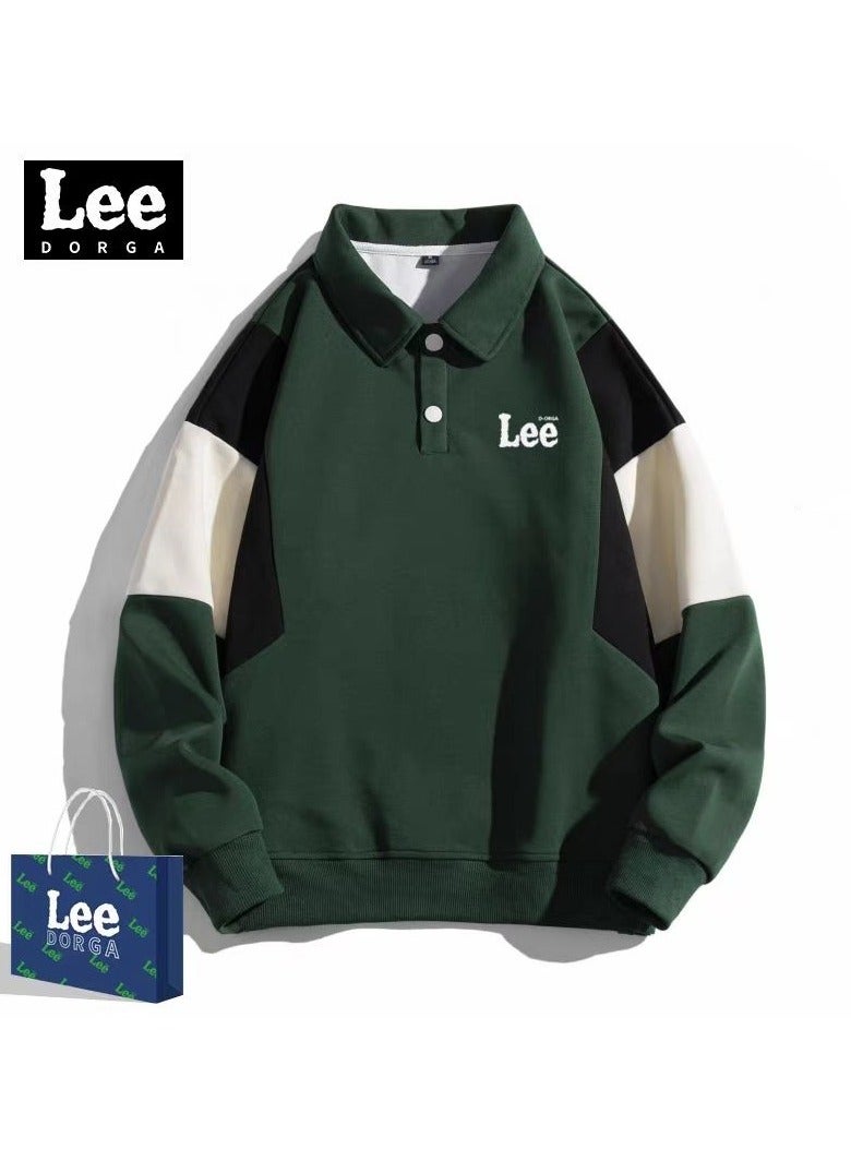 LEE New Loose Casual Long Sleeved Polo Shirt With Contrasting Colors 