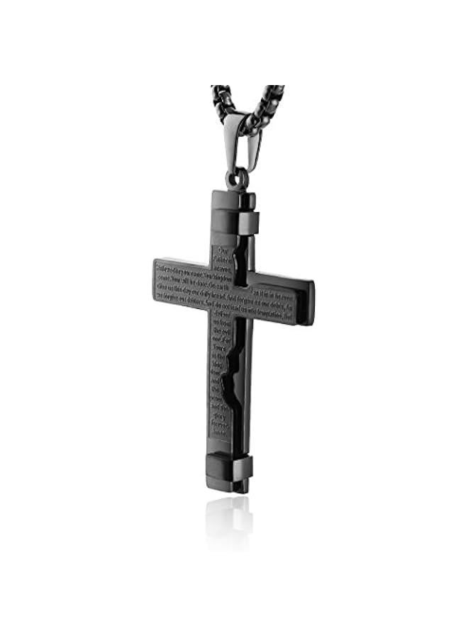 Arabest Religion Cross Lord's Prayer Stainless Steel Pendant Necklace Rolo Cable Wheat Chain - Image 1