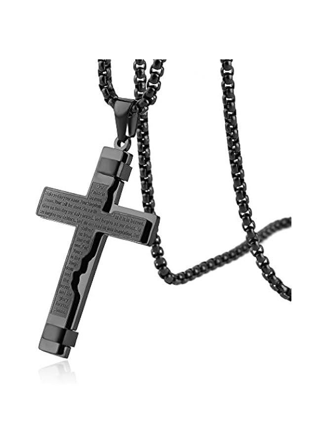 Arabest Religion Cross Lord's Prayer Stainless Steel Pendant Necklace Rolo Cable Wheat Chain - Image 2