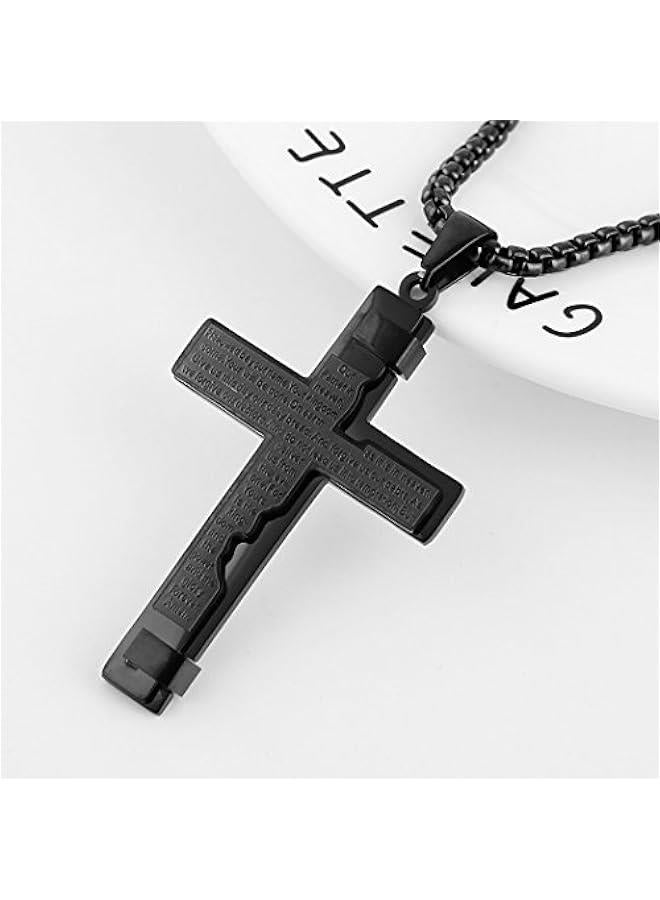 Arabest Religion Cross Lord's Prayer Stainless Steel Pendant Necklace Rolo Cable Wheat Chain - Image 3
