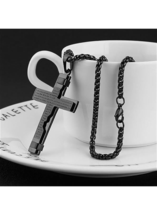 Arabest Religion Cross Lord's Prayer Stainless Steel Pendant Necklace Rolo Cable Wheat Chain - Image 4
