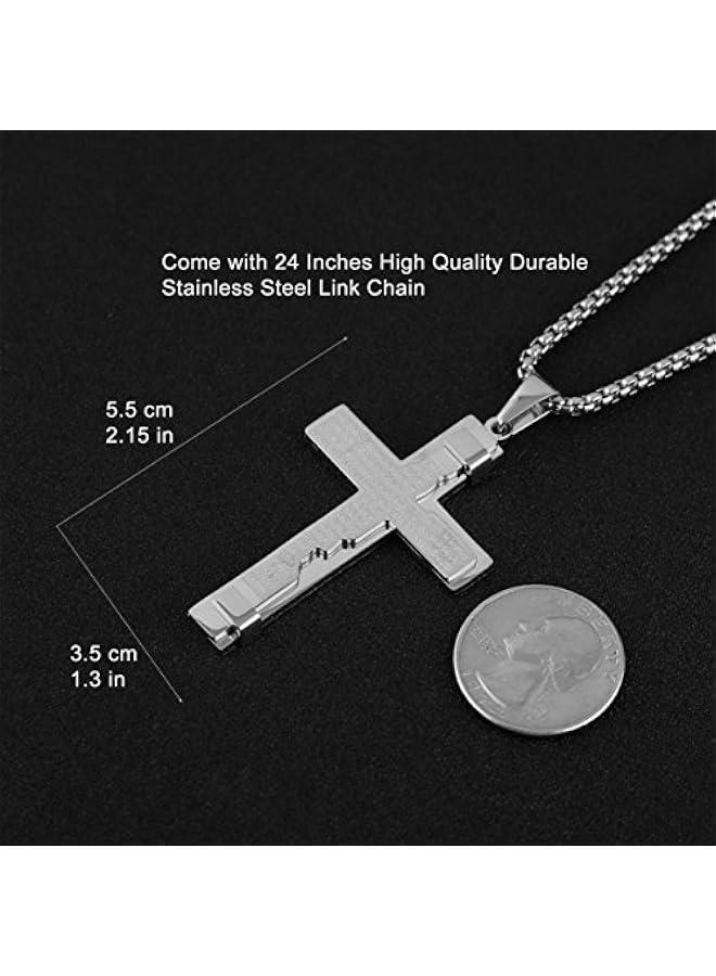 Arabest Religion Cross Lord's Prayer Stainless Steel Pendant Necklace Rolo Cable Wheat Chain - Image 5