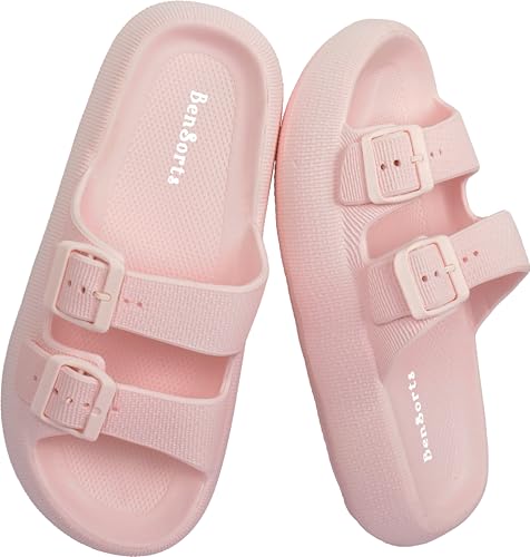 BenSorts Pillow Slippers for Women Sandal Adjustable Buckles Soft Slides Shower Spa Bath House Slippers Indoor Outdoor Light Pink Men Size 85 9 95 Women Size 95 10 105 - Image 1