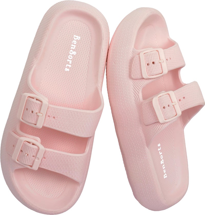 BenSorts Pillow Slippers for Women Sandal Adjustable Buckles Soft Slides Shower Spa Bath House Slippers Indoor Outdoor Light Pink Men Size 85 9 95 Women Size 95 10 105 - Image 2