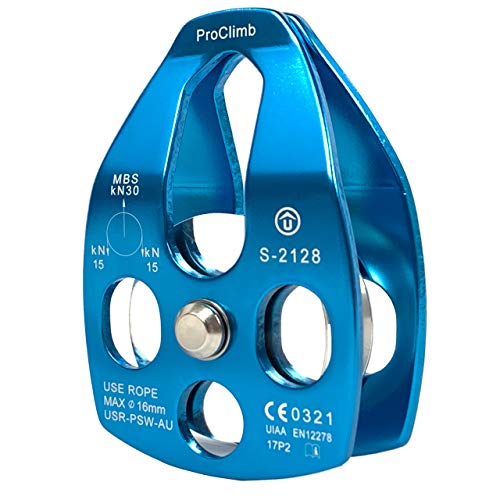 ProClimb 30kN Large Aluminum Rope Swivel Pulley - Single/Double Sheave, CE/UIAA Certified -Aluminum Pulley/Rope Pulley/Climbing Pulley- Aluminum Hardware - Image 2