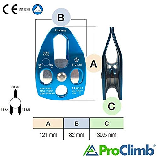 ProClimb 30kN Large Aluminum Rope Swivel Pulley - Single/Double Sheave, CE/UIAA Certified -Aluminum Pulley/Rope Pulley/Climbing Pulley- Aluminum Hardware - Image 5