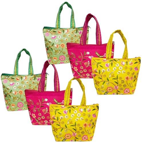 Zuvim Women’s Pooja Bags for Return Gift Purse with Double Pockets Zipper for Ladies Gifting for Embroidery Purse Wedding Festivals, Multicolors (Pack of 24) - Image 1