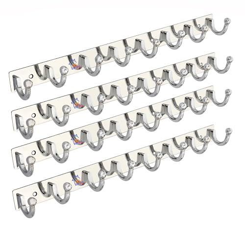 GHAR DWAR Heavy Duty Stainless Steel Cloth Hanger Suitable for Bathroom Bedroom Kitchen Wall Hook Rail Hanging Scarf, Coat,Keys Tie Clothes Towel Door Robe Hanging (Pack of 4, Goli) - Image 1
