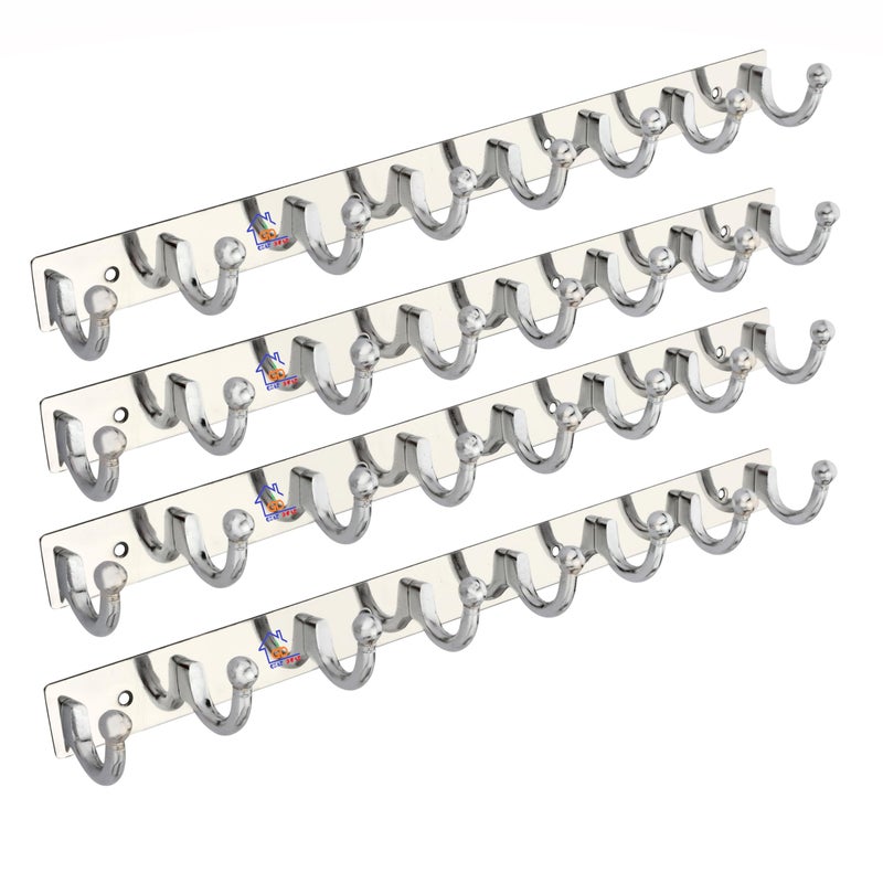 GHAR DWAR Heavy Duty Stainless Steel Cloth Hanger Suitable for Bathroom Bedroom Kitchen Wall Hook Rail Hanging Scarf, Coat,Keys Tie Clothes Towel Door Robe Hanging (Pack of 4, Goli) - Image 5