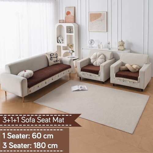 HOKIPO 'Serenity Tassel' Chenille Sofa Cover 5 Seater Set with Tassels – Washable 3+1+1 Sofa Cover Mat | Chestnut Luke (IN-890 * 2 + IN-892 - BR) - Image 4