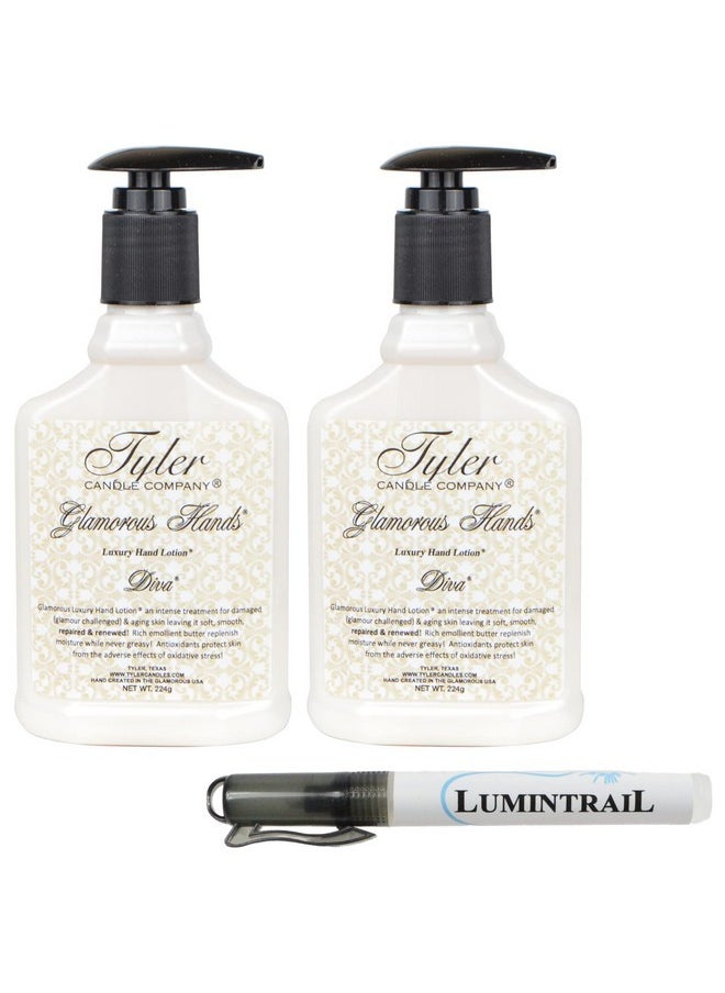 Lumintrail Tyler Glamorous Hands Luxury Hand Lotion 224 Grams, Diva, Set Of 2, Bundle With A Degreaser Pen  - Image 1
