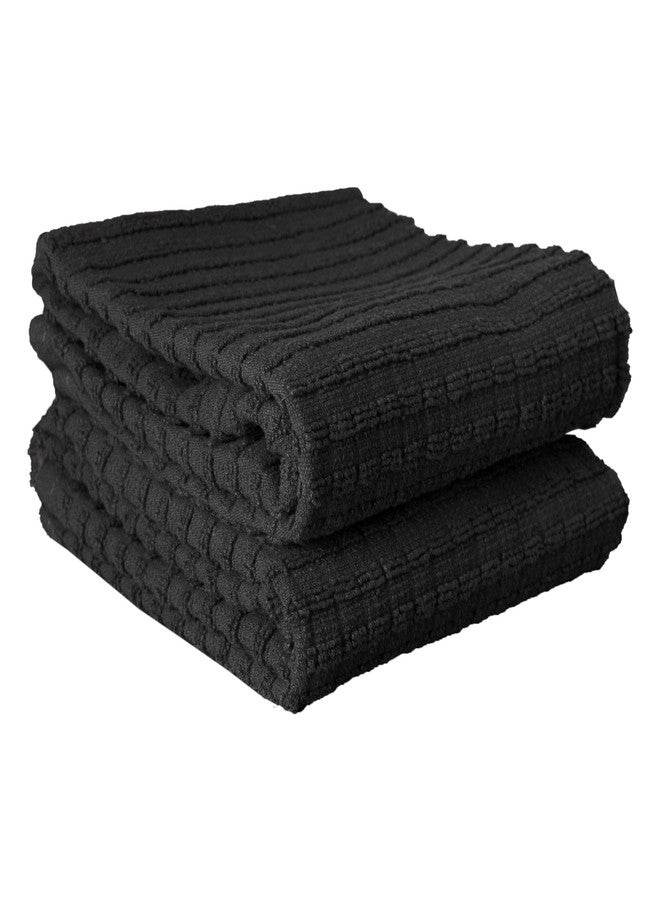Ritz Royale Collection 100% Combed Terry Cotton, Highly Absorbent, Oversized Kitchen Towel Set, 28" x 18", 2-Pack, Solid, Black - Image 1