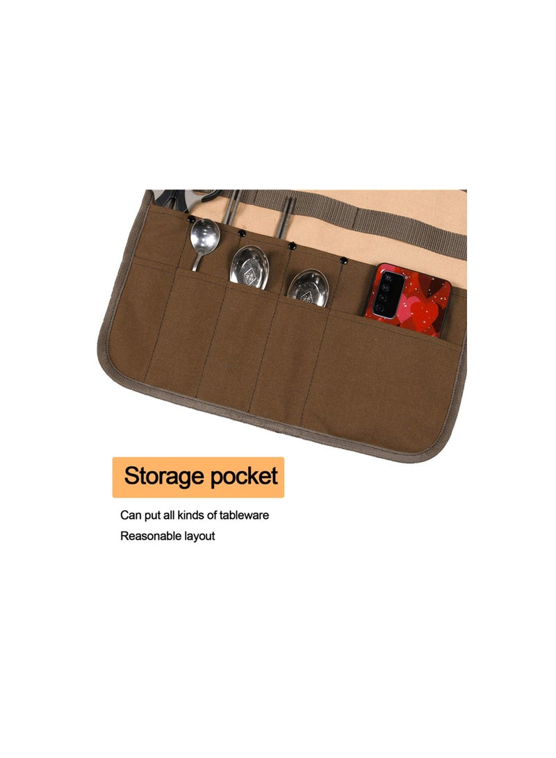 Generic Multi Purpose Cutlery Roll Bag, Chefs Knife Roll Bag, 10 Slot Waxed Canvas Chef Bag, Knife Case, Portable Knife Bag Cultery Storage Holder Travel Knife Roll Pouch Storage Bag for Men Pro Chef - Image 4