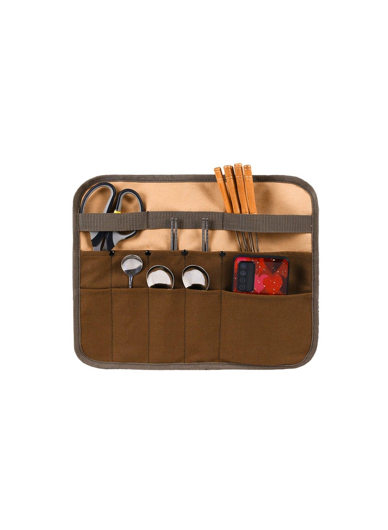 Generic Multi Purpose Cutlery Roll Bag, Chefs Knife Roll Bag, 10 Slot Waxed Canvas Chef Bag, Knife Case, Portable Knife Bag Cultery Storage Holder Travel Knife Roll Pouch Storage Bag for Men Pro Chef - Image 1