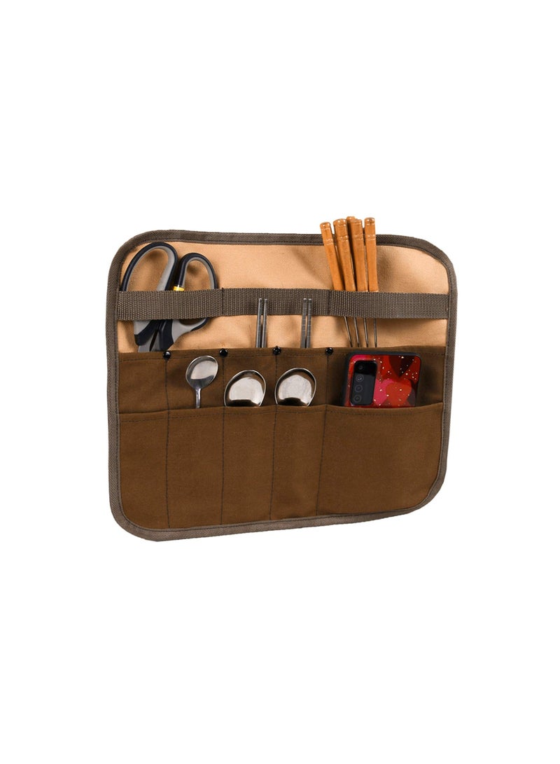 Generic Multi Purpose Cutlery Roll Bag, Chefs Knife Roll Bag, 10 Slot Waxed Canvas Chef Bag, Knife Case, Portable Knife Bag Cultery Storage Holder Travel Knife Roll Pouch Storage Bag for Men Pro Chef - Image 2