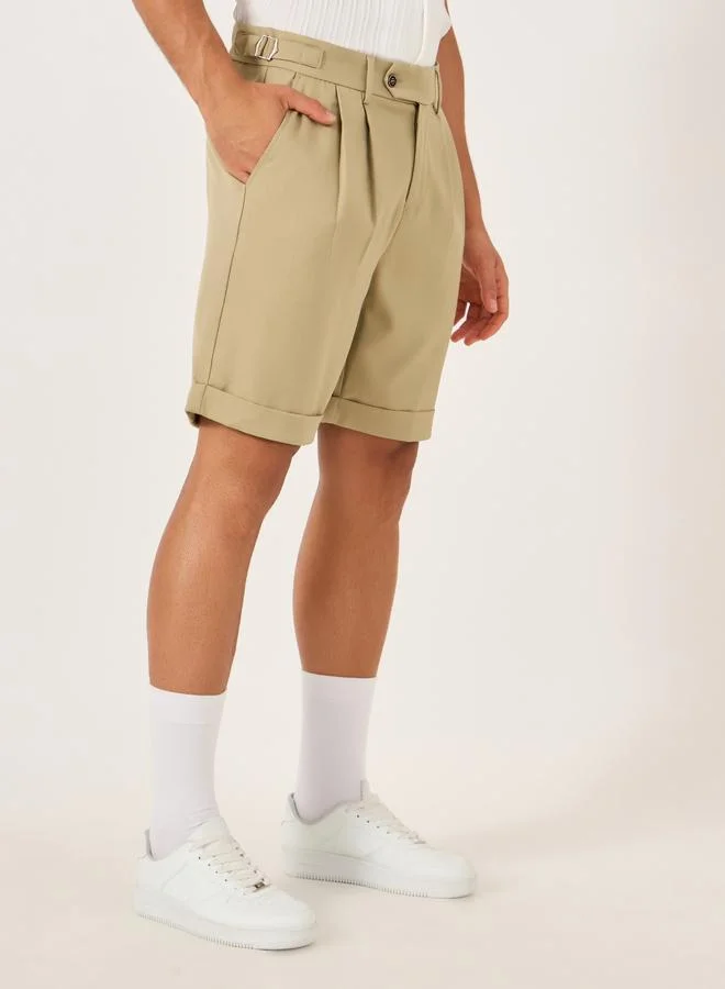 Take Two Take Two Solid Pleated Roll Up Hem Shorts