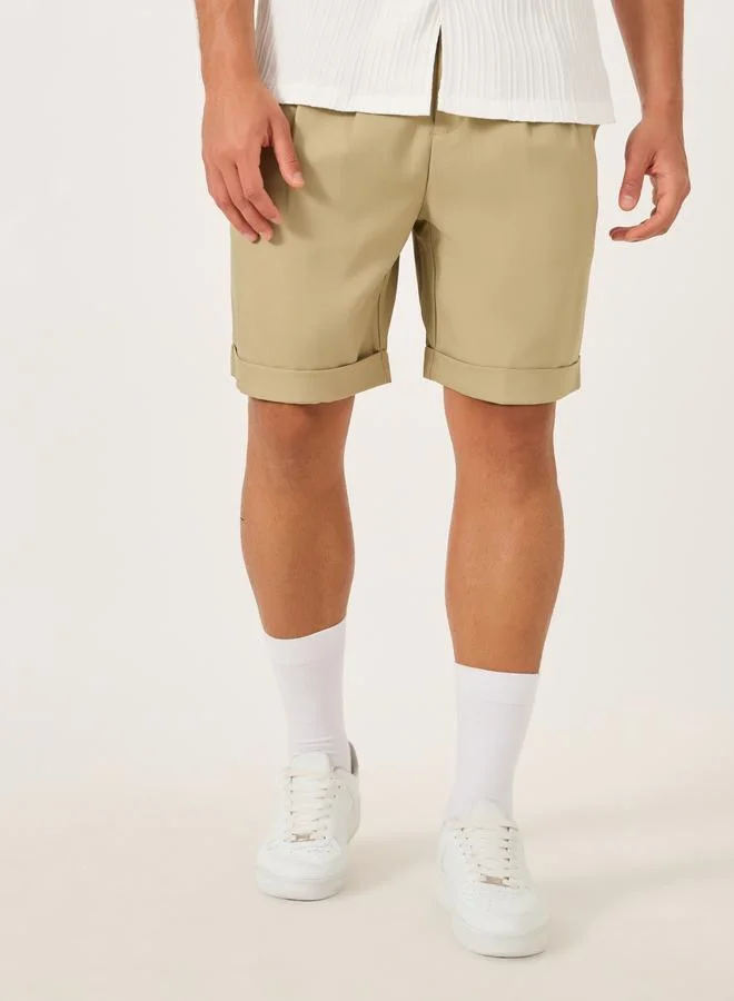 Take Two Take Two Solid Pleated Roll Up Hem Shorts