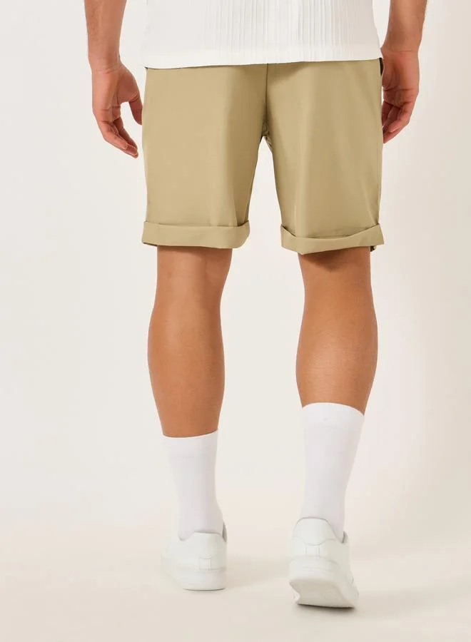 Take Two Take Two Solid Pleated Roll Up Hem Shorts