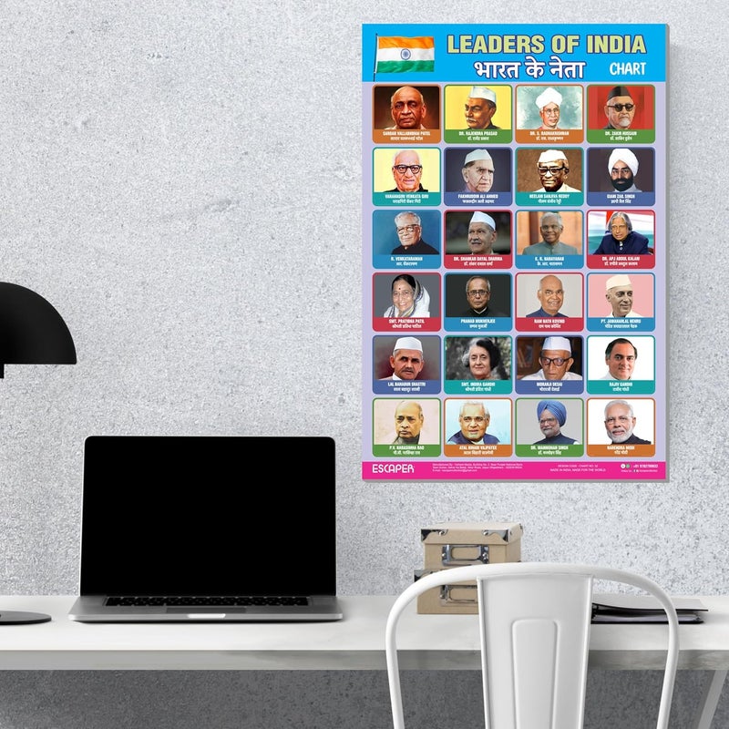 ESCAPER رسوم تعليمية لقادة الهند للأطفال، رسوم تعليمية لتعلم الأطفال (11.5 × 17.5 بوصة)، مواد دراسية للأطفال، كتب تعليمية للأطفال، ملصقات تعليمية - Image 4