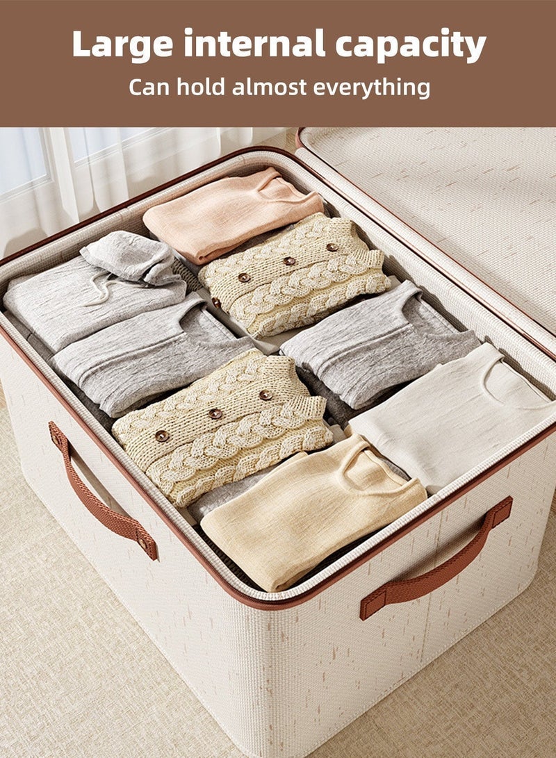 2 Pcs Jumbo Storage Boxes with Lids, Foldable Closet Organizers with Handles, Washable Fabric Storage Bins with Zippers, Large Capacity Wardrobe Organizer Cloth Organizer, Reusable & Space-Saving Closet Storage Divider - Image 2