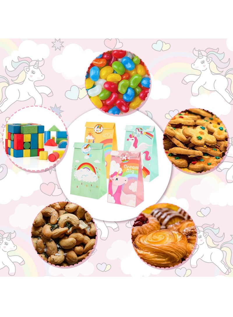 Excefore Party Bags, 12 Pack Unicorn Paper Party Bags for Kids Party, Unicorn Goodie Candy Treat Paper Bags for Girls, Gift Bags with Stickers for Unicorn Theme Birthday Baby Shower Party Supplies - Image 5