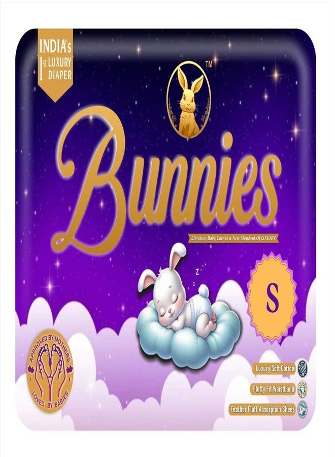 Bunnies Premium All Night Absorb Pant Style Baby Diapers, Small (S) Size 4-8kg, Pack of 50 Ultra Soft Babies Diapers with Leakage Guard & Anti-Bacterial with 12 Hours Absorption