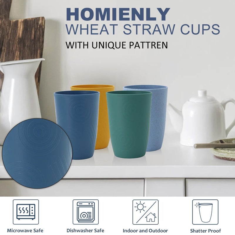 Homienly Wheat Straw Cups Set Unbreakable Drinking Glasses & Reusable Plastic Cups Alternative Microwave Dishwasher Safe Tumblers 16 oz Cups for Kitchen, Kids, Water, Coffee, Juice, Set of 6 (Multi) - Image 3