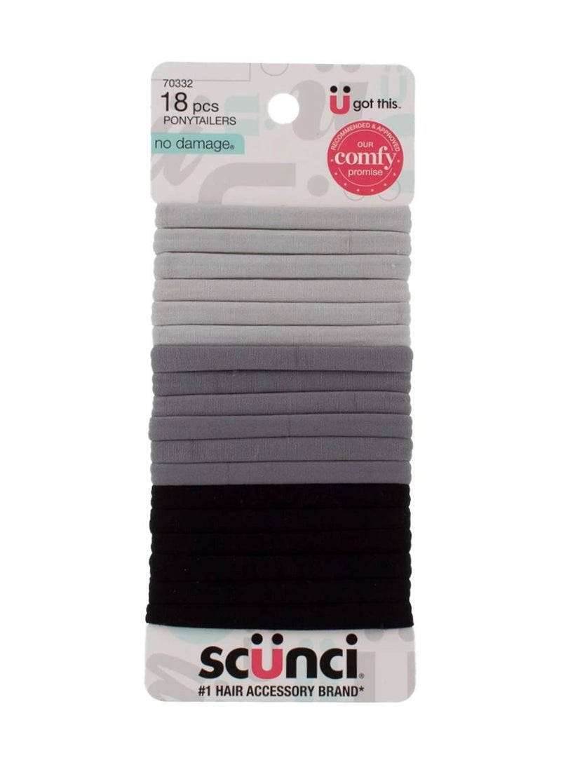 Scunci No Damage Hair Ties Elastic Ponytail 18 Pcs Gray Shades Soft - Image 1