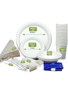 Ecoway Pack Of 100 Disposable Bagasse Plates Set, Compostable Party Supplies, Biodegradable Dinnerware Include Dinner & Cutlery Set, Utensils for Party, Picnic - pzsku/Z3E4623C1C4B1B5A455B3Z/45/1741155838/f2a2aaae-7e8e-4b3f-838b-5f189d536553