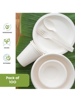 Ecoway Pack Of 100 Disposable Bagasse Plates Set, Compostable Party Supplies, Biodegradable Dinnerware Include Dinner & Cutlery Set, Utensils for Party, Picnic - pzsku/Z3E4623C1C4B1B5A455B3Z/45/1741155853/1f6d826d-aca2-4afd-ab7f-b6da257a1506