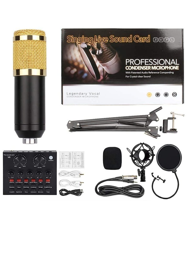 ماركة غير محددة - مجموعة ميكروفون مكثف USB مع بطاقة صوت وذراع ذراع وحامل للصدمات وفلتر بوب - قم بتوصيل وتشغيل ميكروفون البث للبودكاست واليوتيوب والتسجيل الاحترافي - Image 1