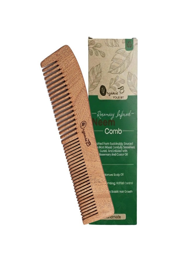 Organic B Handcrafted Neem Wave Comb - Natural Wooden Combs - Ergonomic Grip, Eco-Friendly, Durable & Lightweight, Rosemary Infused, Suitable for All Hair Types - Image 1